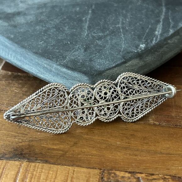 Vintage Filigree Brooch Pin Intricate Scroll Design Artisan Silver | Sterling - Picture 2 of 7